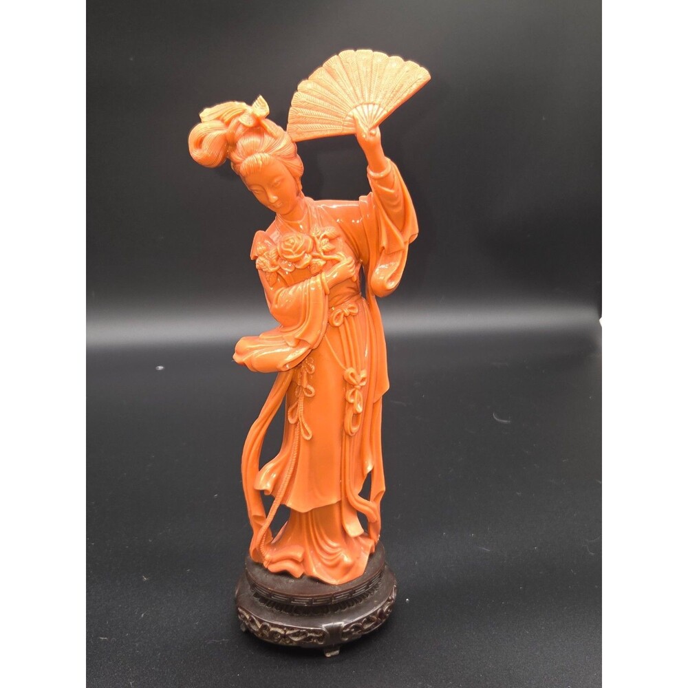 Vintage Vita Hong Kong Cinnabar Orange Plastic Resin Geisha Beautiful Woman Doll